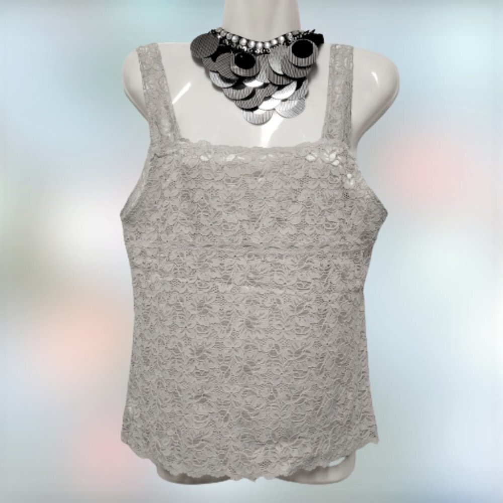 Grey Lace Tank Top Lace Camisole Wide Straps Lace Top  Size M Size XL